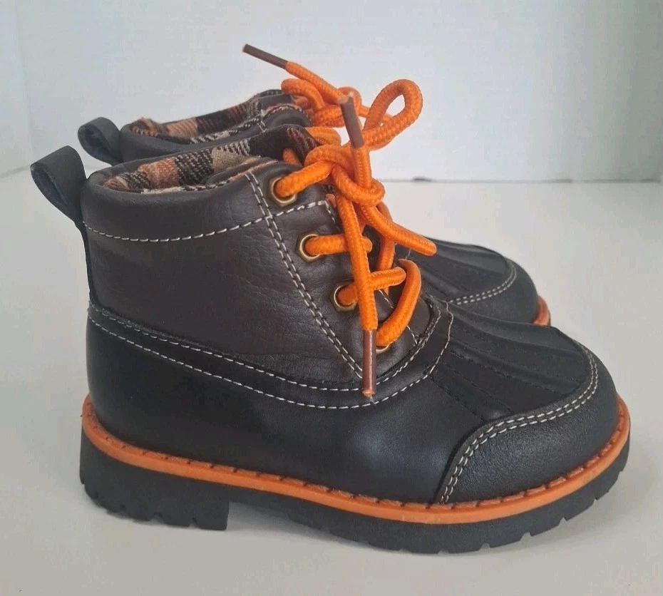 Botines TKS George Baby Boy marrón imitación cuero naranja con cordones talla 8 Foto 3 de 4