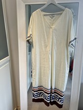 Marks & Spencer Cream Linen Mix Midi Dress Aztec Print Border Sz 16 NWL RRP £45