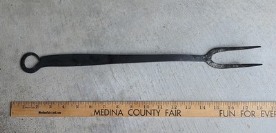 Original, Hand forged Iron 18th to Early 19th C. Folk for Fireplace Vintage Tool