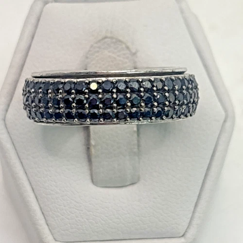 .925 Vintage Sterling Silver Estate Fidget Ring Size 10.25 with Black Stone