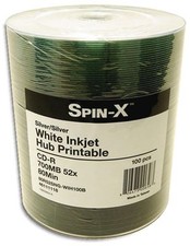 100-Pak Spin-X White Inkjet Hub Printable 52X 80-Min CD-R's in Shrinkwrap