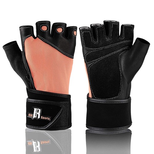 RIMsports Gewichtheben fingerlose Handschuhe mit Handgelenkbandage Unterstützung Pfirsich LARGE