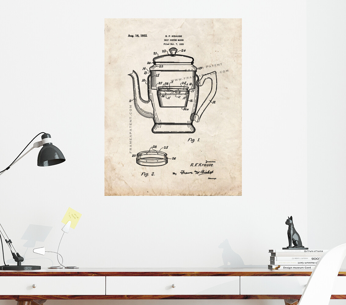 Drip Coffee Maker Patent Print Old Look