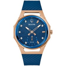 Bulova Women's Curv HPQ CURV  3 Hand Small Second Hand Blue Watch 41 MM 97P174 - Image 1