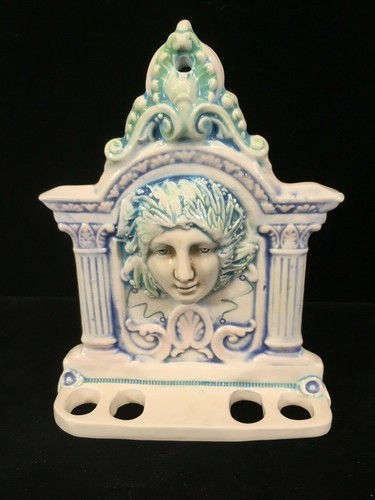FUN & WHIMSICIAL SIGNED ART NOUVEAU STYLE BATHROOM ACCESSORY SET W/ FACES - Picture 9 of 12