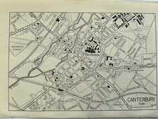 CANTERBURY - c1960 Original Antique City Map KENT England Plan Street Railway