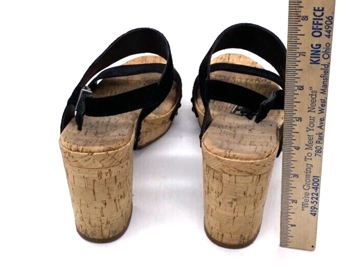 Sandalias Jessica Simpson JP Morgani de cuero y corcho negras para mujer talla 8M tacón de 4" Foto 4 de 4
