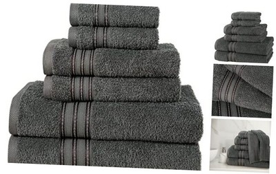  Towel Set of 6; 2 Bath Towels, 2 Hand Towels and 2 6 Piece Towel Set Grey
