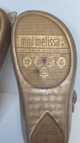 Mini Melissa Girls Gold Butterfly Flat Mary Jane Shoes Size 8 Kids Toddlers - Picture 10 of 10