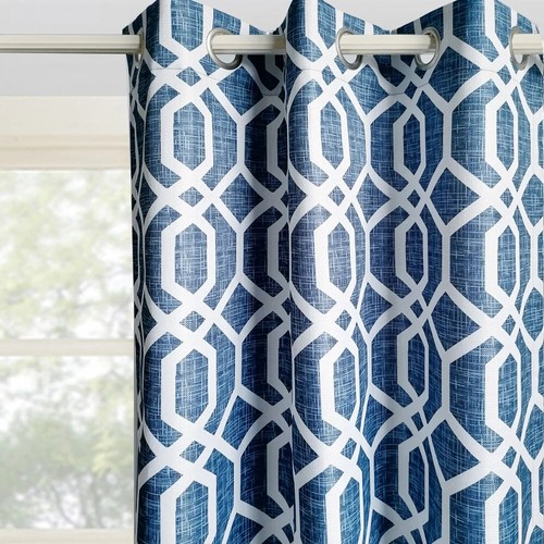 Mainstays Textured Solid Blackout Grommet Curtain Panel Pair, Set of 2, Navy Geo - 第 4/6 張圖片