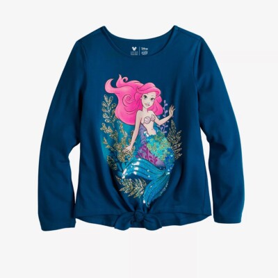 Disney's The Little Mermaid Ariel Jumping Beans Long Sleeve Tee Tie Front New 4T