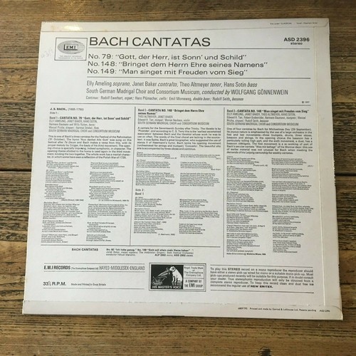HMV ASD 2396 BACH Cantatas no 79, 148, 149 GONNENWEIN UK STEREO VINYL LP - Picture 2 of 4