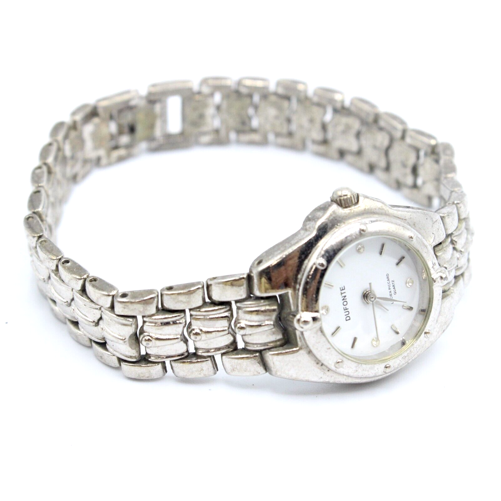 Vintage Dufonte Watch Women's Retro Stainless Steel Casual Silver White Dial 90s
