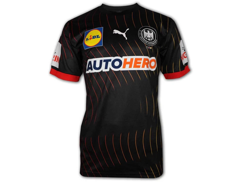 Puma DHB Balonmano Visitante Camiseta Negra Alemania Visitante Camiseta Fan Camiseta Copa Mundial Euro Foto 3 de 4