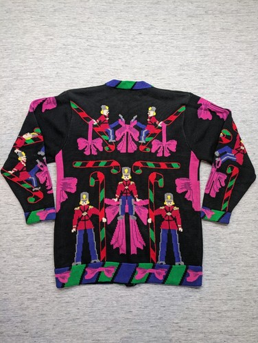 VTG Jack B Quick Belle Point Christmas Cardigan 90s Sz M Allover Print Buttons - Picture 2 of 13