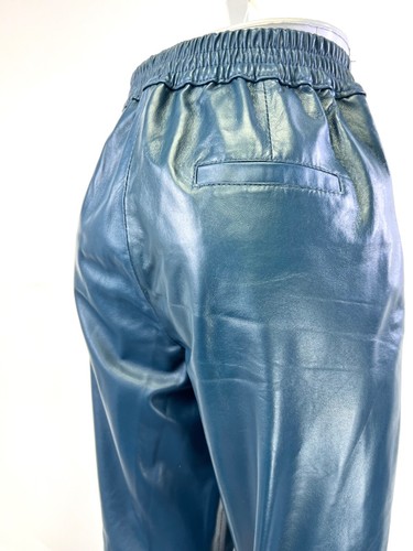 New Women's Blue Genuine Lambskin Leather Flare Leg Pants S-M Length 36'' - Picture 11 of 11