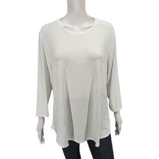 H by Halston Women's Everyday 3/4 Sleeves Shirt Top Heather White Size X-Large