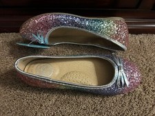 NWT Girls Size 1 Rainbow Ombr Glitter Memory Foam Slip-On Shoes Ballerina Flat