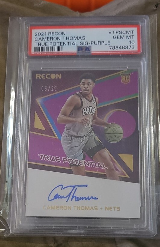 Cameron Thomas Brooklyn Nets PSA 10 POP 1! 2021 Recon Cam Auto /25 Rookie TruePotential PURPLE 