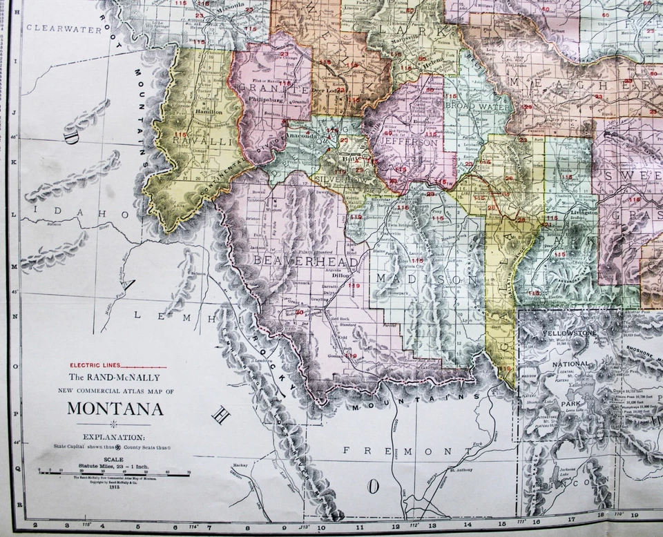 PÁGINA MAPA ATLAS COMERCIAL RAND MCNALLY DE MONTANA 1913 CON LÍNEAS DE FERROCARRIL Foto 2 de 4