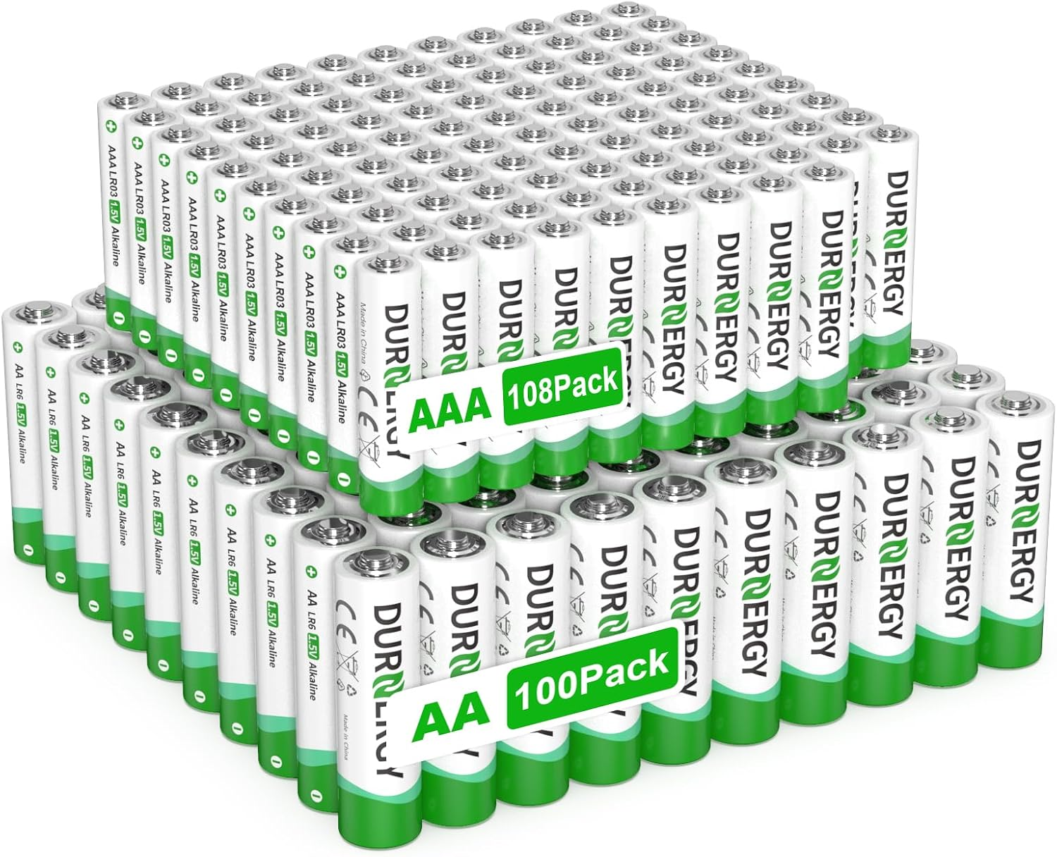 High-Capacity AA and AAA Battery Combo Pack - 208 Count (100 AA + 108 AAA) Long-Lasting Power