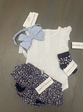 NWT Janie and Jack girl SUMMER 4-piece blue floral bloomers bow socks SET 3 6