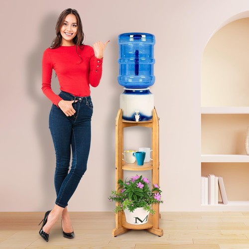 Versatile 3-Shelf Solid Wood Water Dispenser Stand - 170 lb Capacity, 32.8" High - Picture 10 of 11