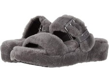 New UGG Fuzz Yeah Genuine Shearling Slide Slipper US 6 Charcoal