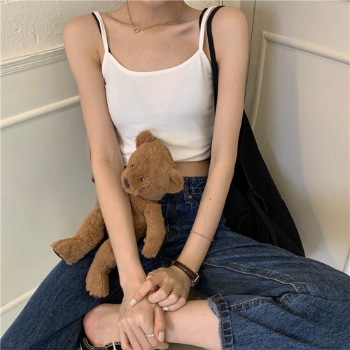 Women Basic Casual Stretch Crop Cropped Tank Top Sleeveless Shirt Spaghetti - Picture 2 of 9