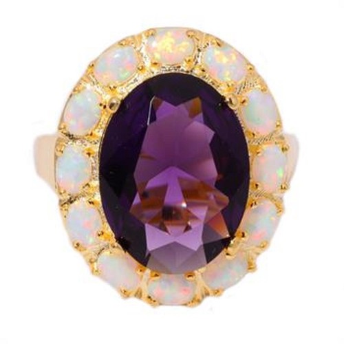 GORGEOUS AMETHYST/WHITE FIRE OPAL GOLD PLATED RING UK Size "R" US 9 - Picture 4 of 6