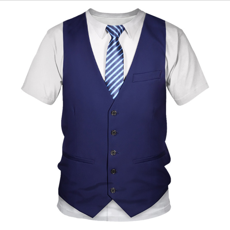 Vest uniform 3D digital print T-shirt Men Casual T-shirt-image