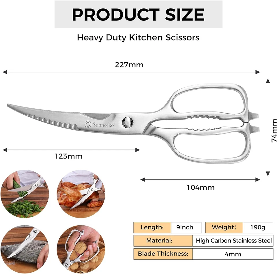 Sunnecko 9 Inch Kitchen Scissors Curved Heavy Duty Kitchen Shears Come Apart - Image 2 of 4
