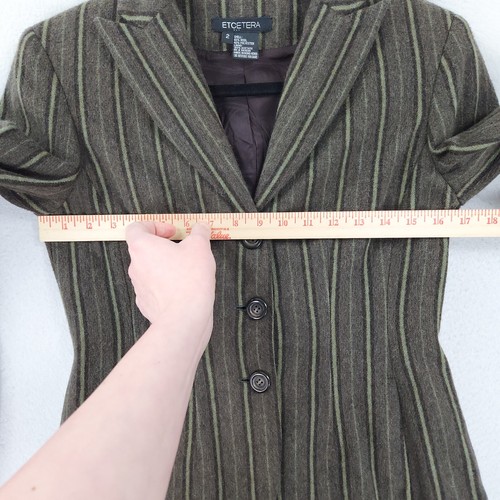 Etcetera Jacket Womens 2 Green Striped Blazer Wool Blend Vintage Three Button - Picture 5 of 13