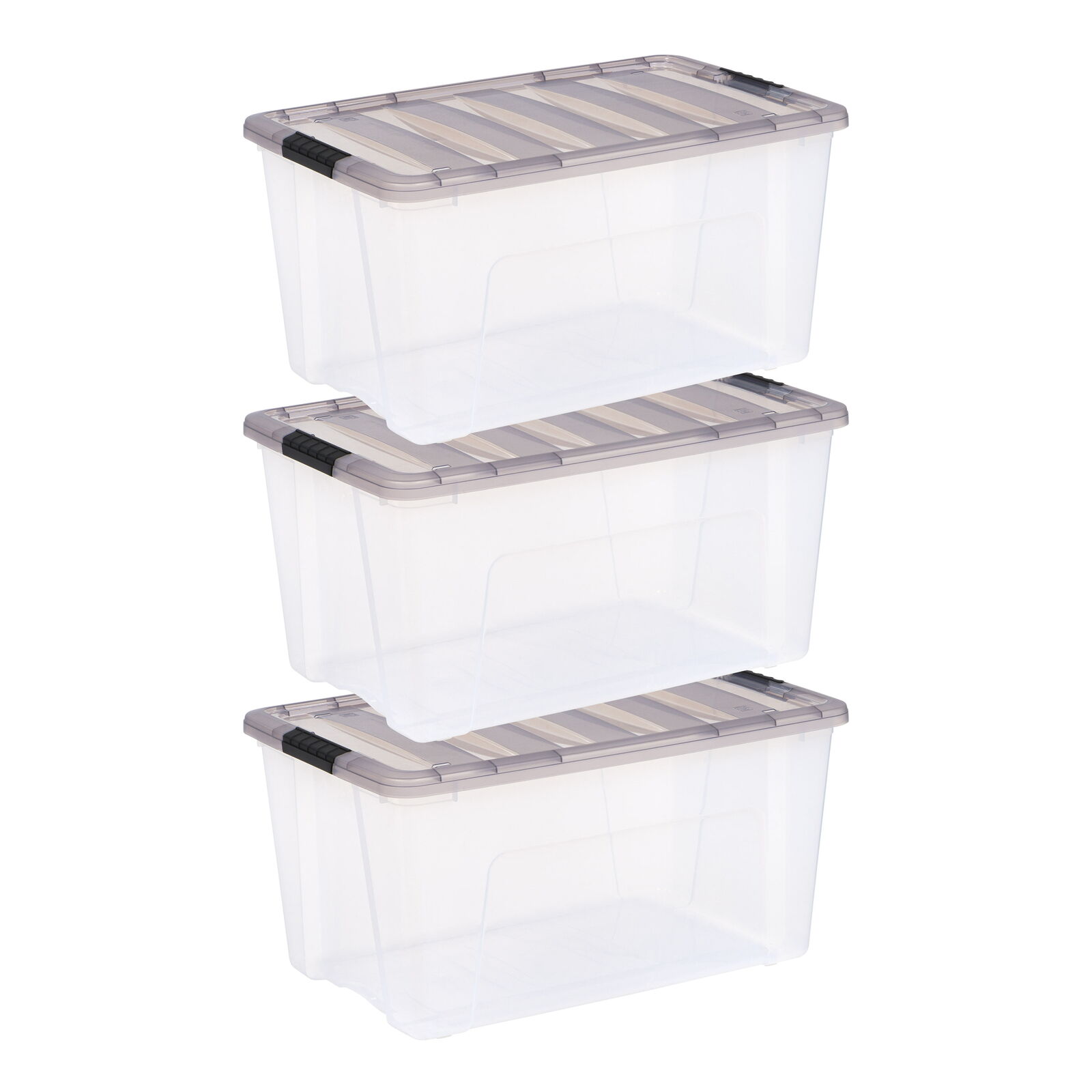 72QT Stack & Pull Clear Storage Containers Box Stackable Tote Bin Lid 3 Pack