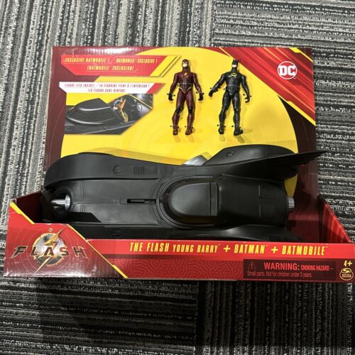 (NEW) DC The Flash Young Barry Batman Batmobile 3 Pack Spin Master 4” Inch 2023