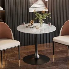 High Gloss Marble Dining Table w/ Tulip Pedestal Small kitchen Table 2-4 People