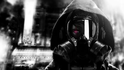 Anime artwork monochrome mask face gas masks eyes purple Playmat Game Mat Desk