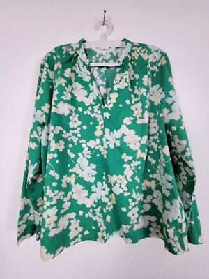 Marc O'Polo Womens Floral Popover Blouse Top Size 44 Green/White Organic Cotton