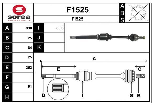 Arbre de transmission SNRA F1525 pour compacte Lancia Delta III