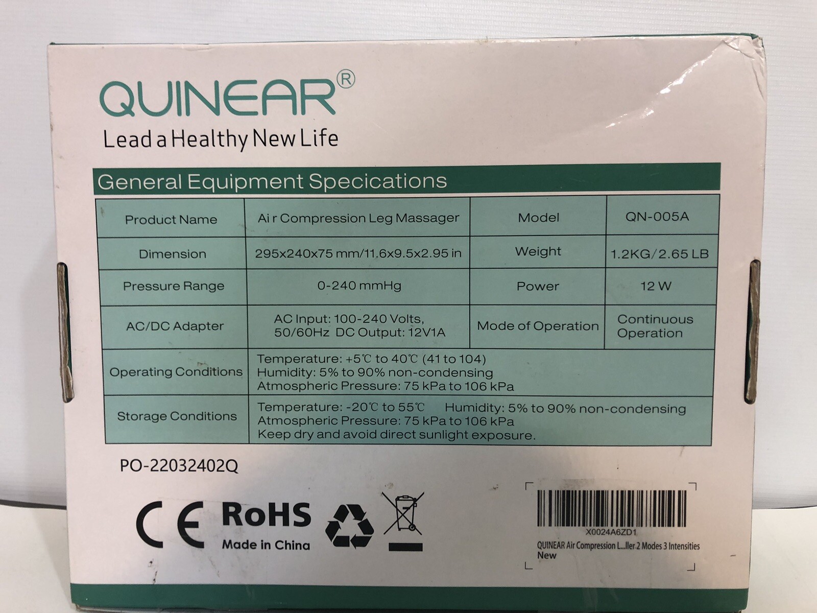 QUINEAR Air Compression Calf Wraps Leg Massager Circulation Swelling QN-005A