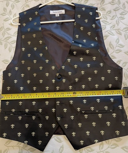 Pronto Uomo Fleur De Lis Lame Black/Gold Vest Waistcoat Mens S Mardi Gras - Picture 3 of 6