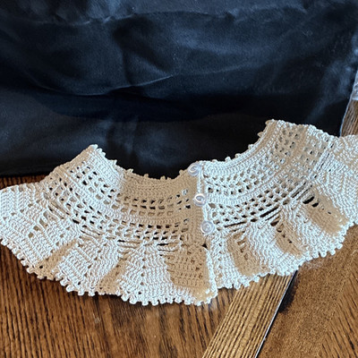 Ivory Crochet Cotton Lace Collar with Buttons Victorian Style