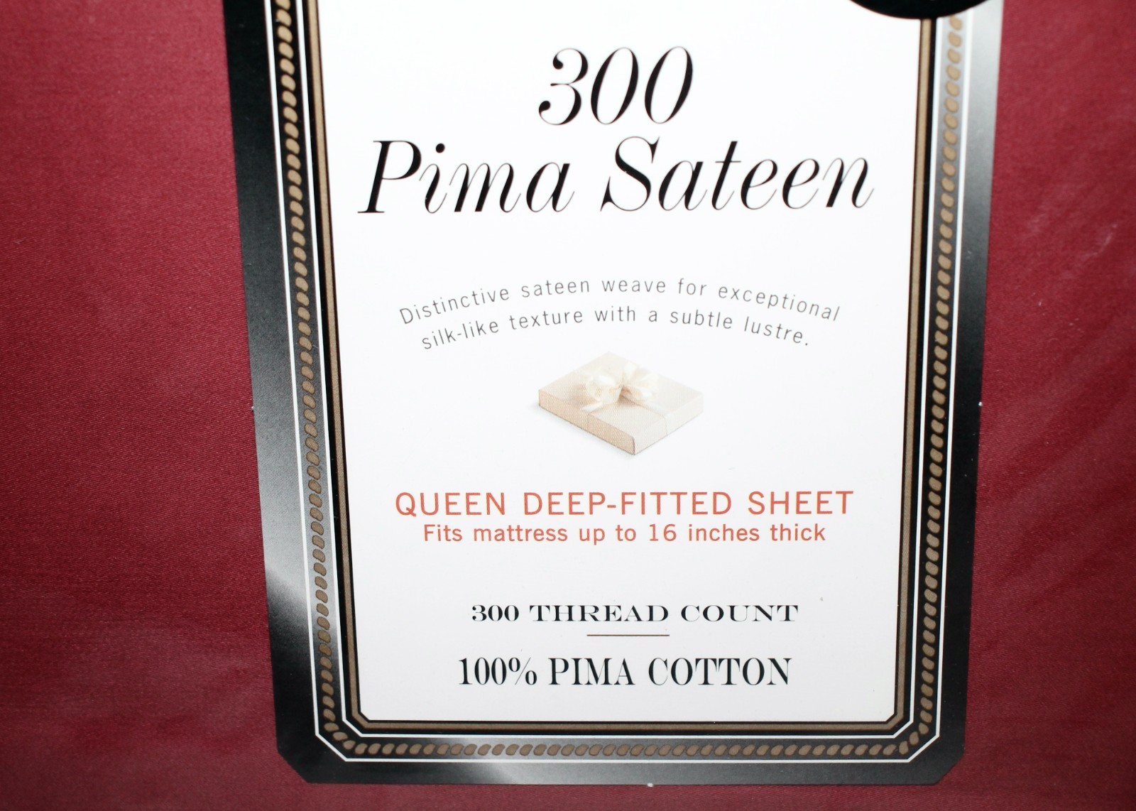 WAMSUTTA Queen Deep-Fitted Sheet 300 Pima Sateen  300 TC Burgundy Red 137577