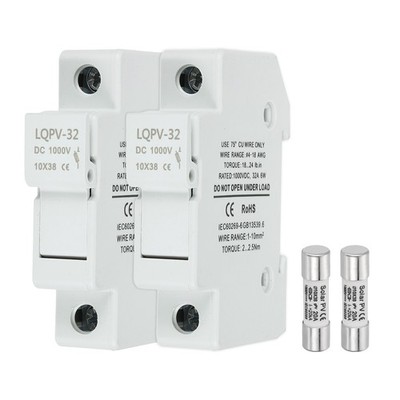 2Pcs Din Rail Fuse Holder with 1 Core Block,DC 1000V 20A Single Pole Fuse Holder