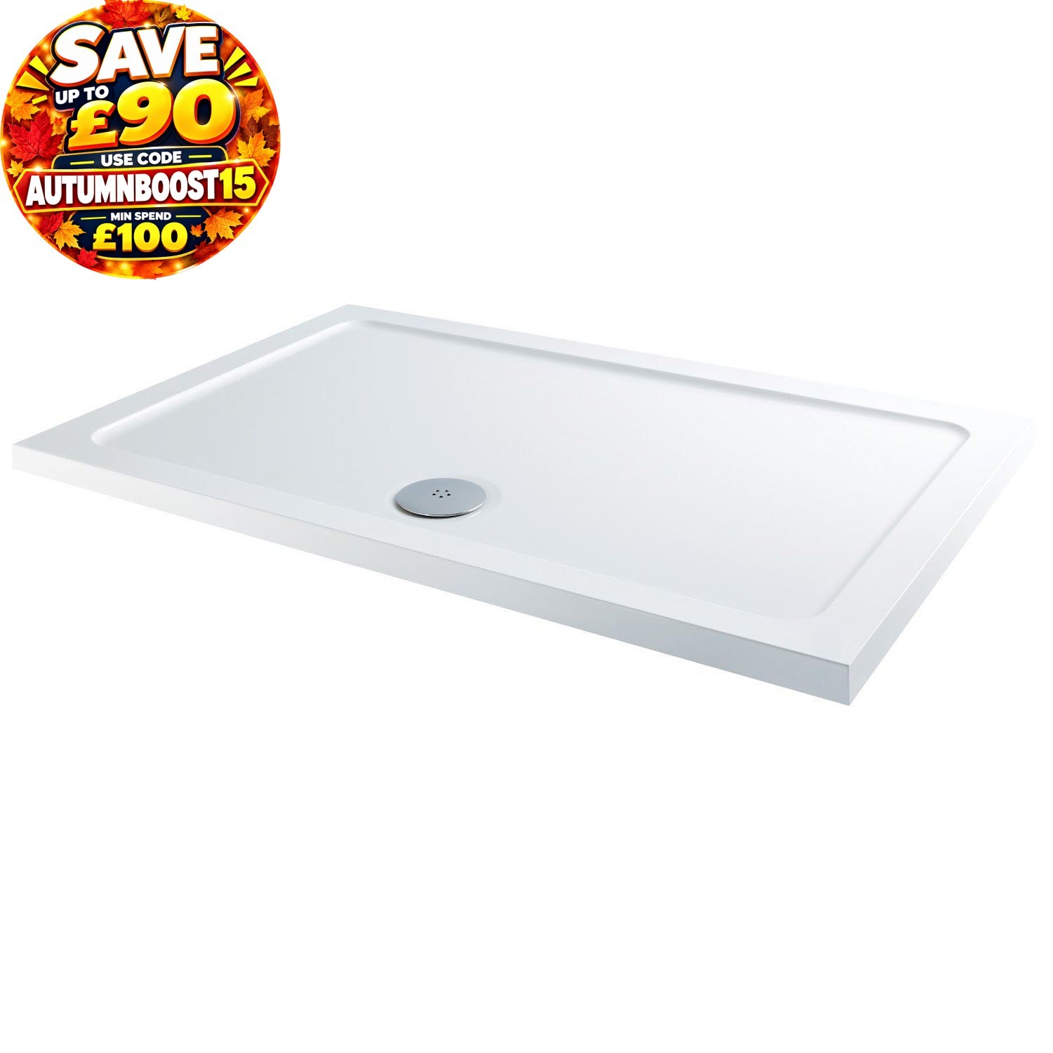 Modern Rectangular Shower Tray 1700x800mm Low Profile Lightweight White Waste