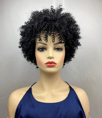 Short Afro Kinly Curly Black Synthetic Hair Wig For African American Black Women