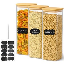 Glass Storage Jar Set 2.3L Airtight Glass and Bamboo Set of 3 Dishwasher Safe