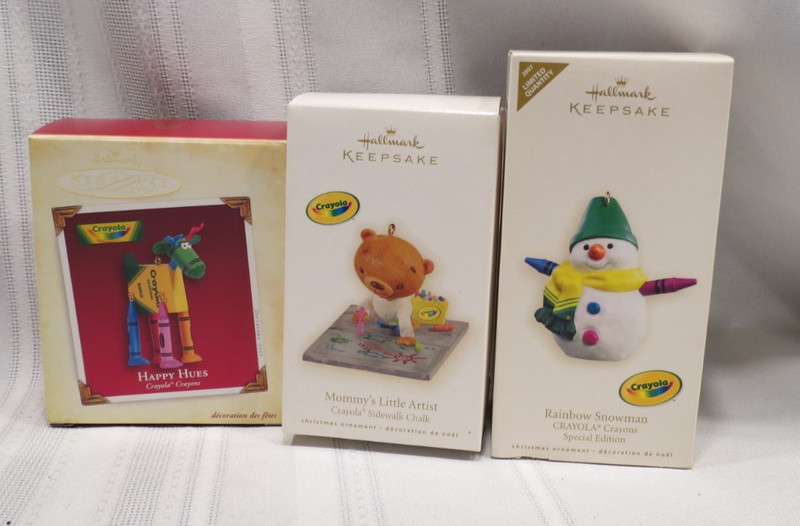 Lot of 3 Hallmark Crayola Ornaments Happy Hues Rainbow Snowman Little Artist NEW