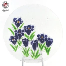 RARE Peggy Karr PURPLE CROCUS 8" Round Plate Floral Flower Fused Glass