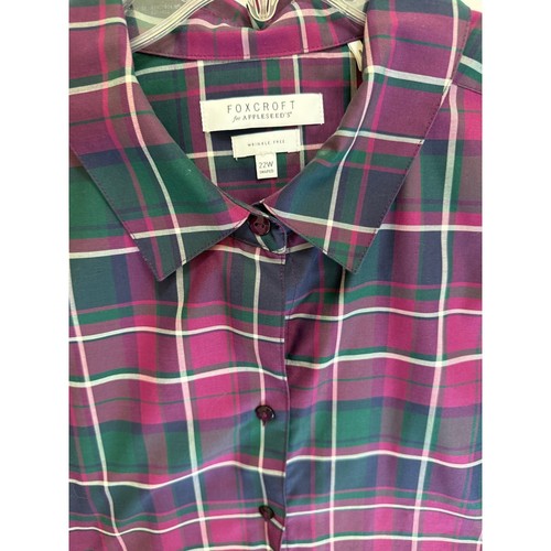 Foxcroft Appleseed's antirughe 22W vestibilità a forma di viola verde Gingham donna - Foto 6 di 11